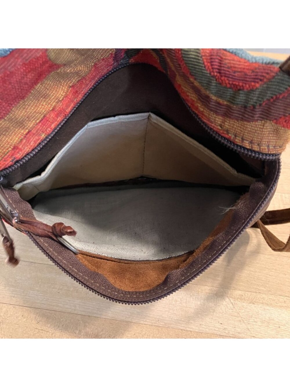 Erda Womens Vintage 90s Patchwork Leather USA Crossbody Bag Small Brown AN EXC - Picture 7 of 12